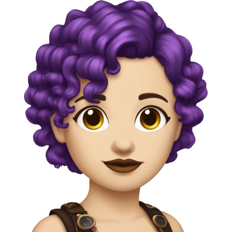steampunk profile short hair mohawk purple Victorian wavy  on Caucasian girl with small nose round fat face emoji