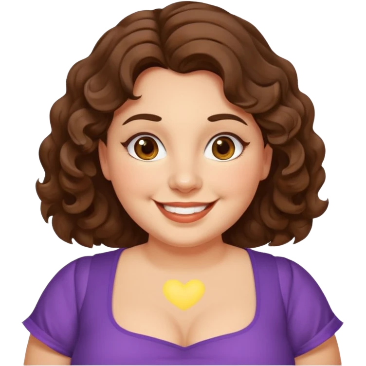 30 yr old italian woman, chubby, brown wavy hair, big brown eyes, huge smile, fancy dress, no bangs, t shirt emoji
