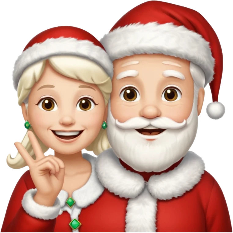 SANTA Y MAMA CLAUSE SONRIENDO CON ORTODONCIA EN DIENTES Y MANO SALUDANDO emoji