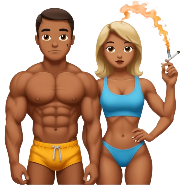 Bodybuilder and girlfriend smoking a Crack pipe emoji