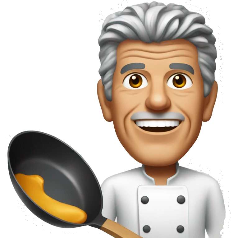 anthony bourdain with a frying pan and a spatula emoji