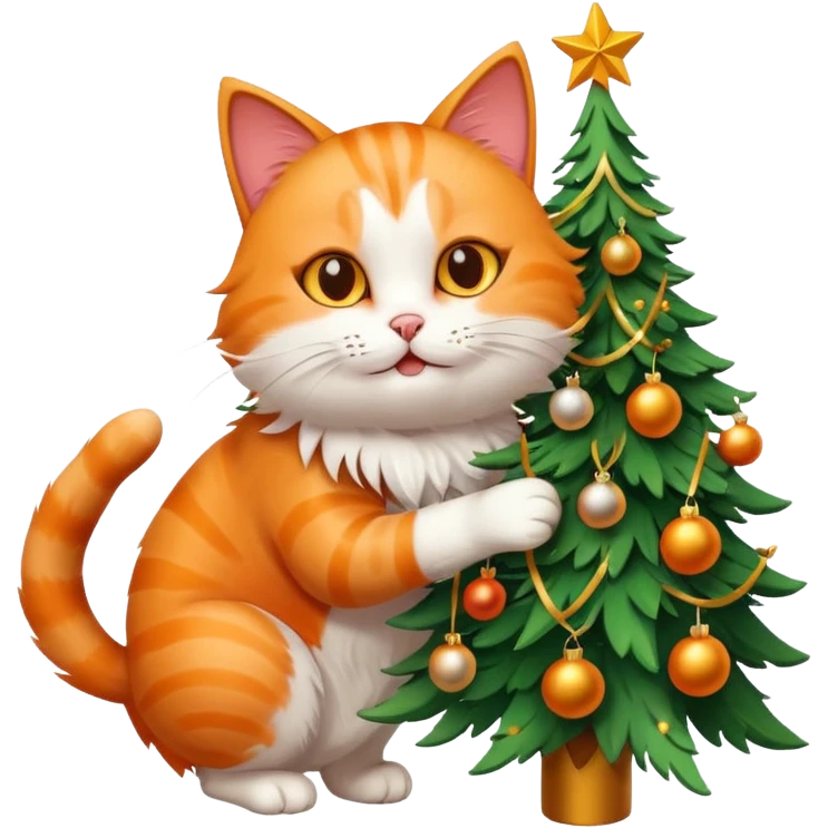 A cat removes decorations from a Christmas tree. emoji