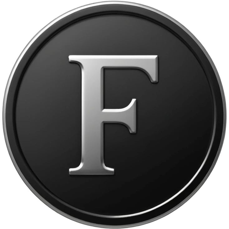 Emoji icon of a black coin with engraved letter F, minimalist style, isolated, no color emoji