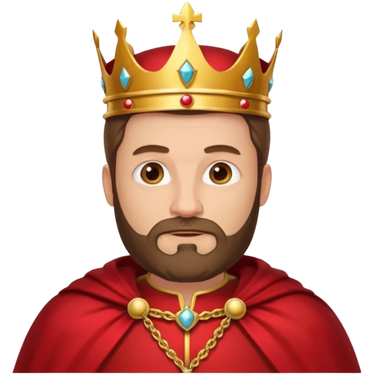 Bearded King, Middle-aged king with trimmed brown beard, red cape., wearing crown emoji