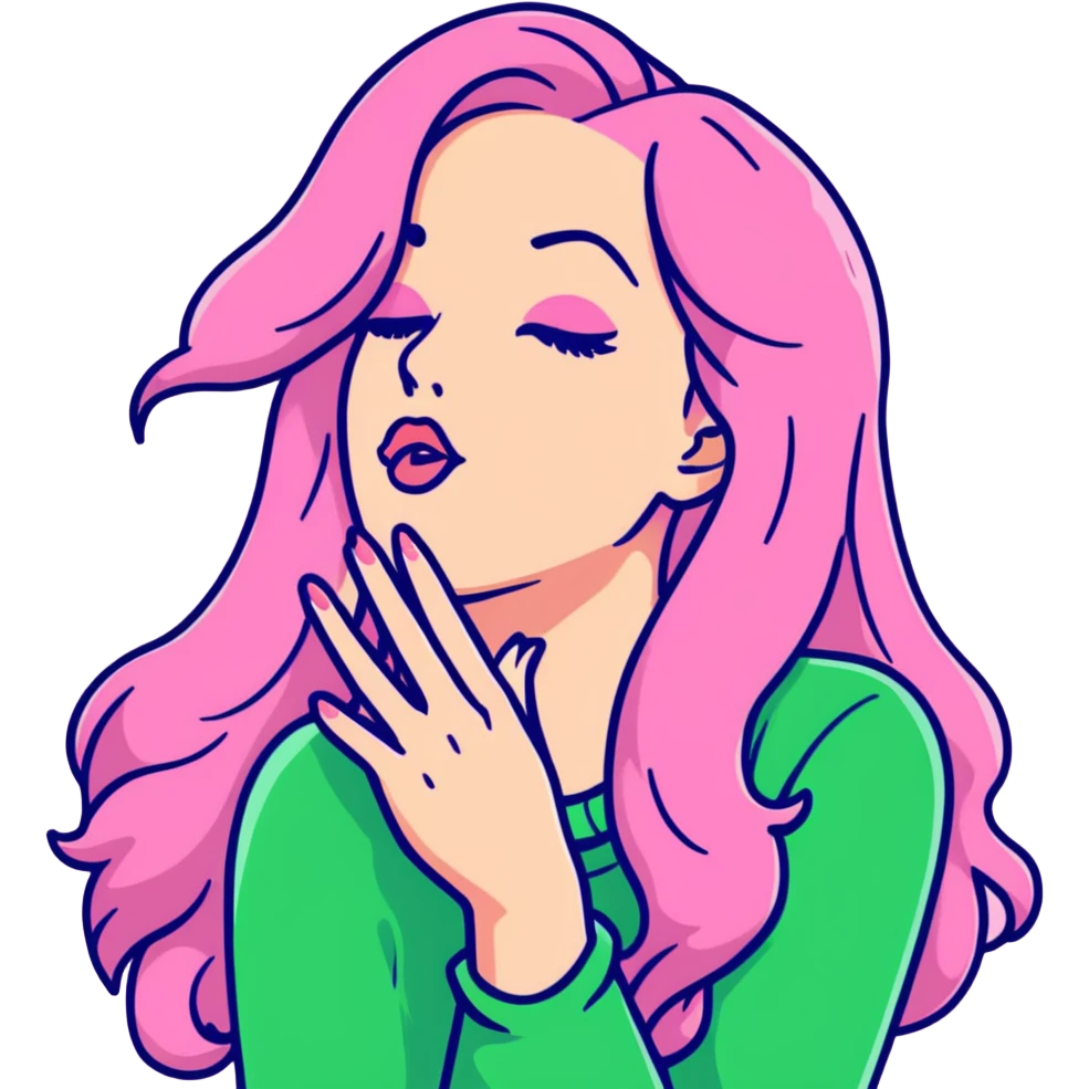 Beautiful long pink hair tan woman blowing kisses emoji