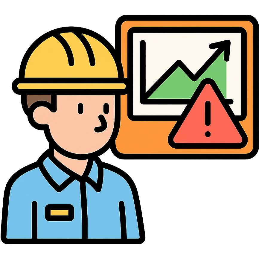 an engineer analyzing a chart with risk indicators, color outline icon style emoji