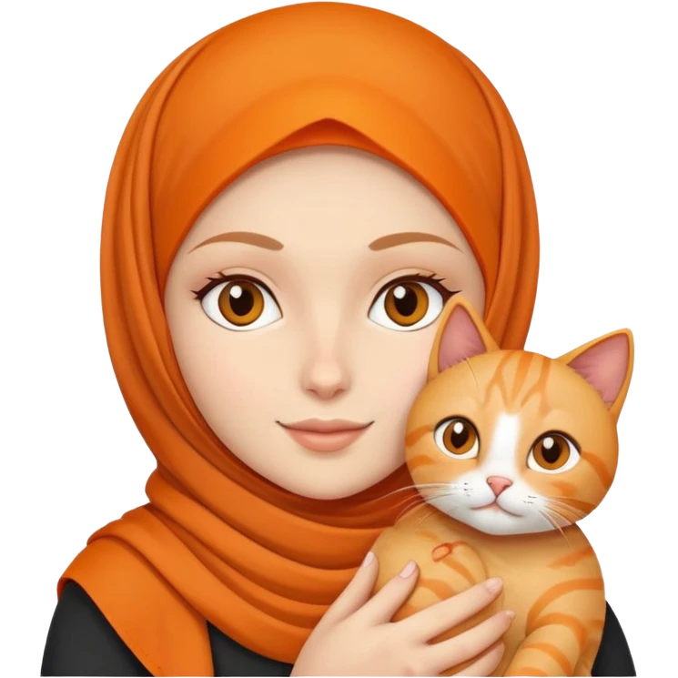 White girl wearing hijab holding orange cat emoji