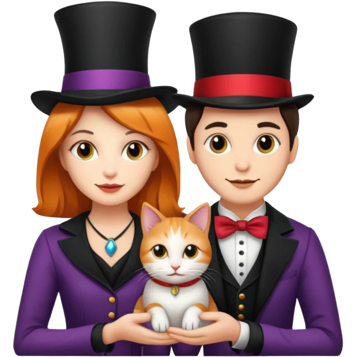magician couple and their pet cat emoji