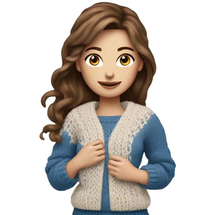 beautiful brown hair woman with blue eyes knitting sweater  emoji