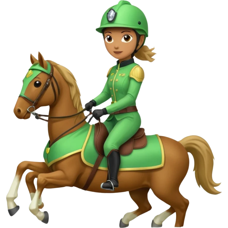 Emoji of a woman riding a green horse emoji