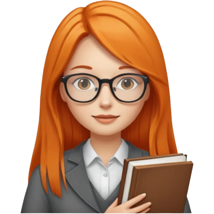 Long Hair Women with Book, Orange straight Hair, glasses

 emoji