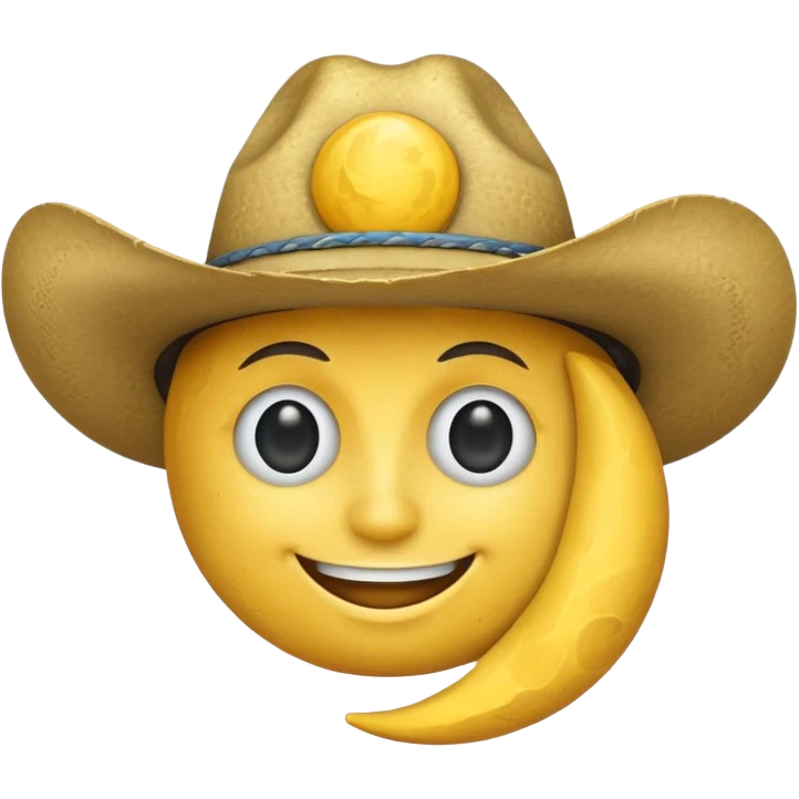 The smiling moon emoji with a cowboy hat on emoji