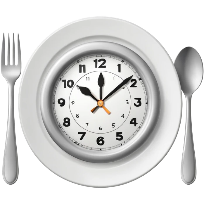 symbol for lunch break, stylized plate with cutlery and a clock at 12:00 emoji