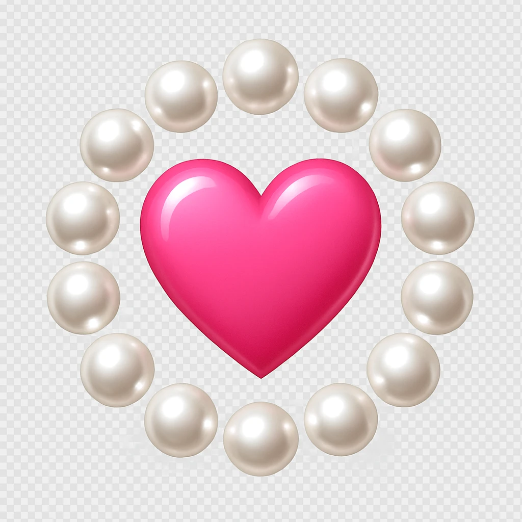 Create a pink heart surrounded by pearls in the style of emoji style. The heart should be pink and encircled by pearls, capturing the essence of emoji aesthetics. emoji