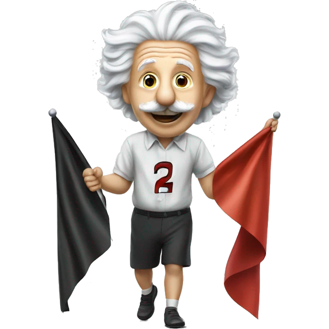 happy albert einstein holds racing finish flag emoji