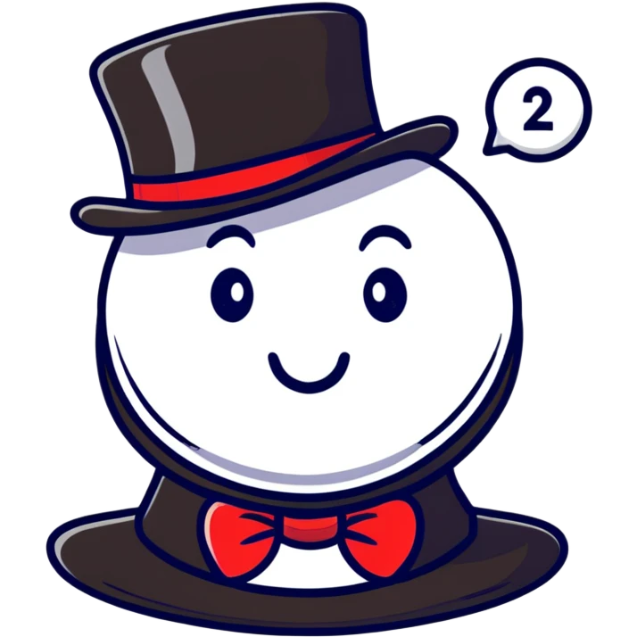 cartoon confused face with top hat and campaign button, showing surprise emoji