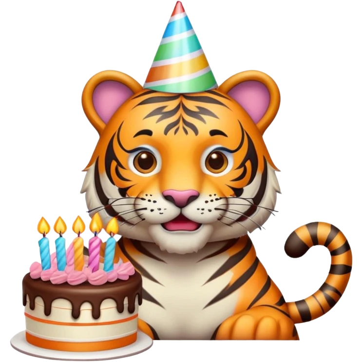 tiger face with birthday party hat and cake for Twitch emote emoji