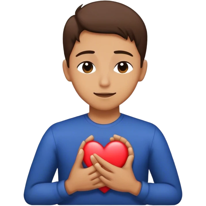 A person with their eyes closed and a small smile, holding their hand on their chest. Inside their mind, a vivid, glowing image of a heart  Their body is still tense, but the anchor of excitement keeps them grounded. emoji