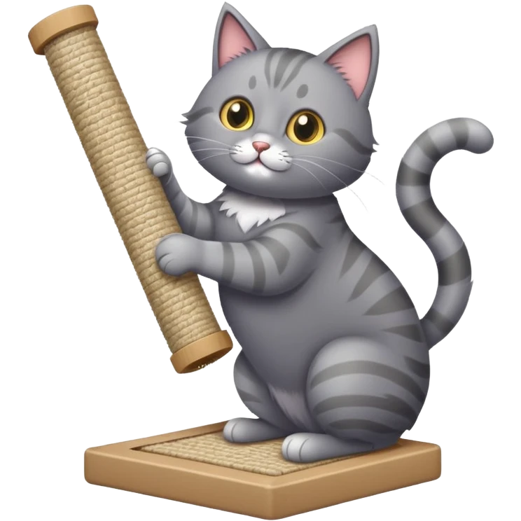 Grey cat playing with cat scratcher emoji
