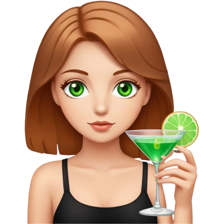 green eyes light brown hair white girl holding a cosmo emoji
