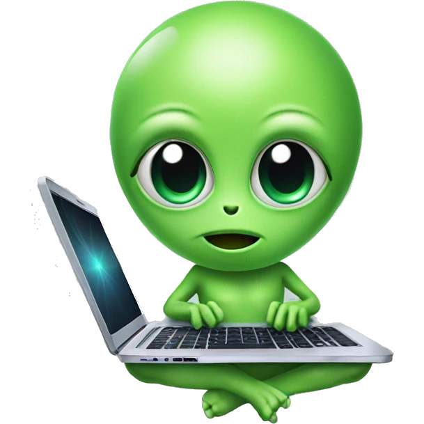 cute green ALIEN WITH LAPTOP emoji