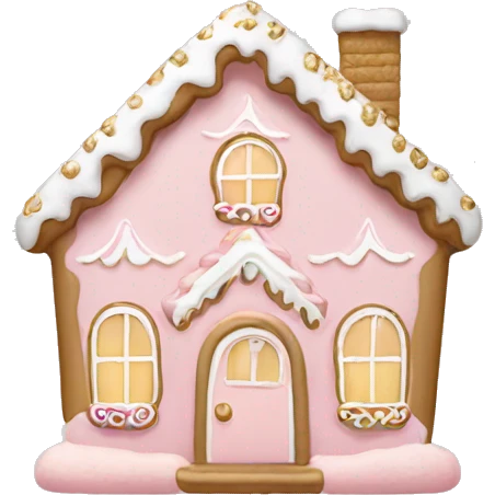light pink and gold and white gingerbread house emoji