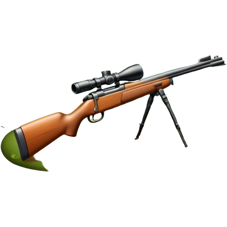 Icon for Hunting Tourism: hunting rifle, surrounded by nature elements like trees, mountains, and wildlife tracks. The icon should represent the adventure and exploration of hunting tourism. Transparent background. emoji
