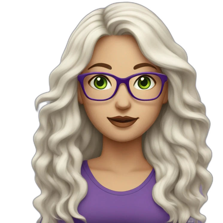 White-curvy-woman-purple-long-wavy-hair-green-eyes-square-glasses emoji
