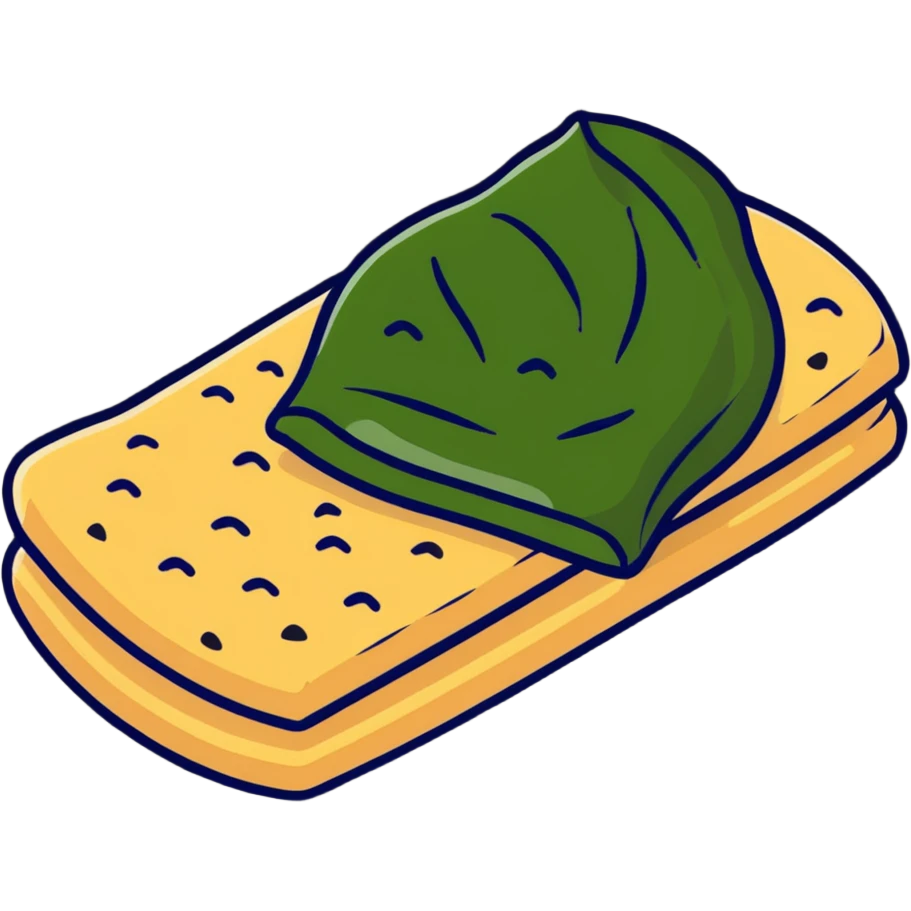 Detailed Japanese senbei rice cracker partially wrapped with crisp nori seaweed emoji