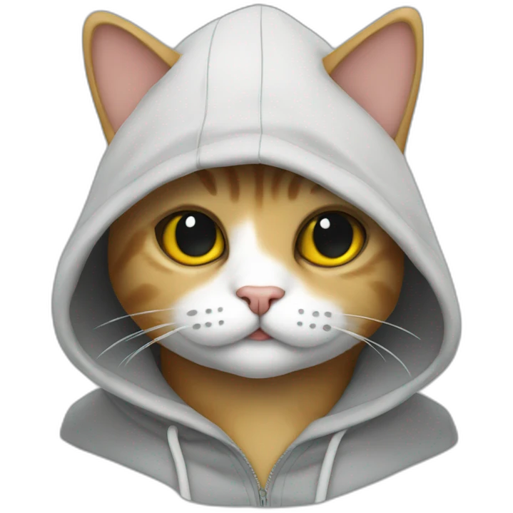 A cat wearing cooling class and wearing a hoodie emoji