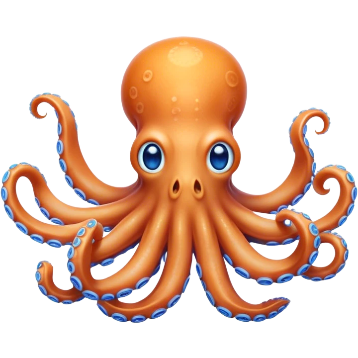 Cinematic Noble Octopus Portrait Emoji, Poised and enchanting, with a light orange body adorned with vibrant blue rings and eight delightfully curling arms with gentle suckers, large sparkling eyes exuding warmth and playfulness, Simplified yet charmingly expressive features, highly detailed, glowing with a soft, magical underwater radiance, high shine, intelligent and irresistibly cute, stylized with an air of whimsical marine enchantment, focused and fluid, soft glowing outline, capturing the essence of a watchful and endearing octopus that appears ready to float out of the screen with delightful charm! emoji