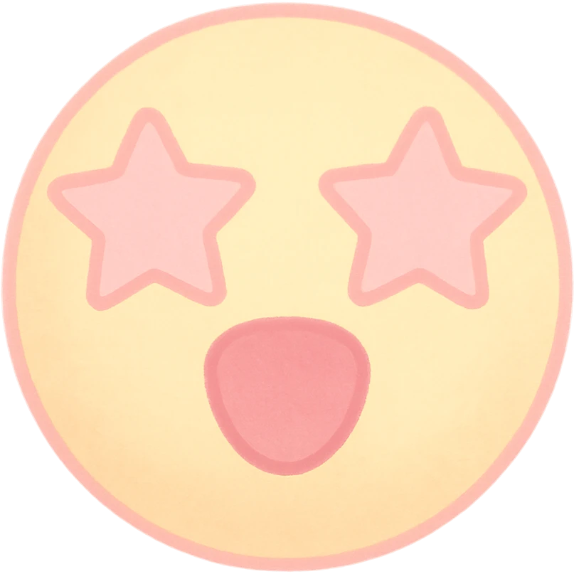 cute emoji, round face, star eyes, open mouth, excited, pastel yellow and pink emoji