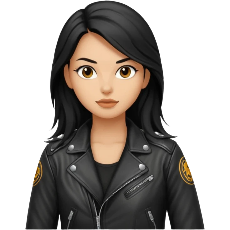 biker girl black long hair  emoji