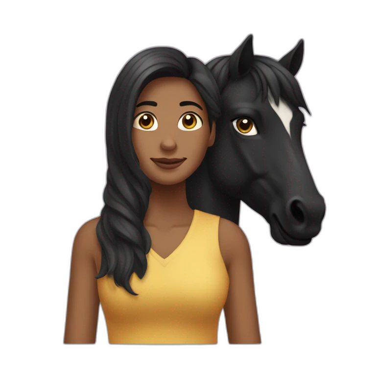 caballo negro con una mujer de cabello negro al lado emoji