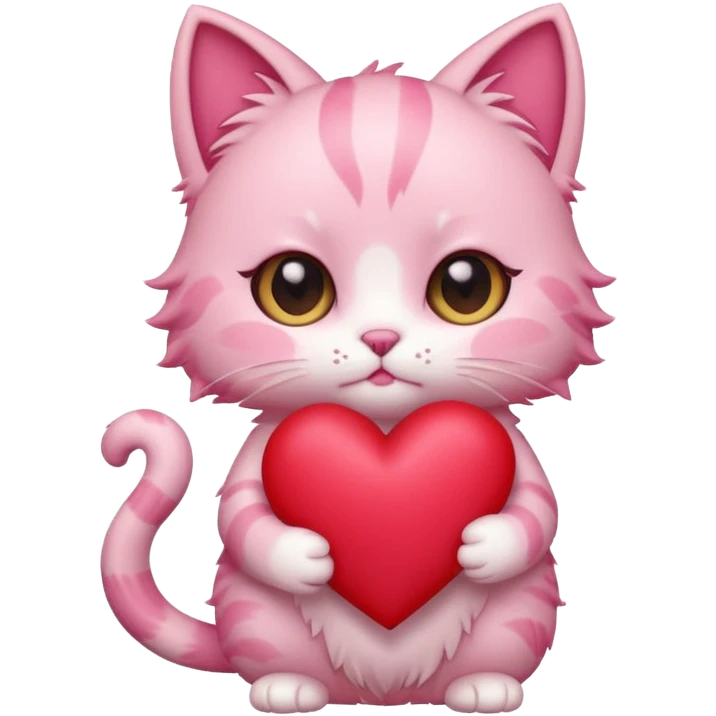 chibi anime pink cat holding a big heart emoji