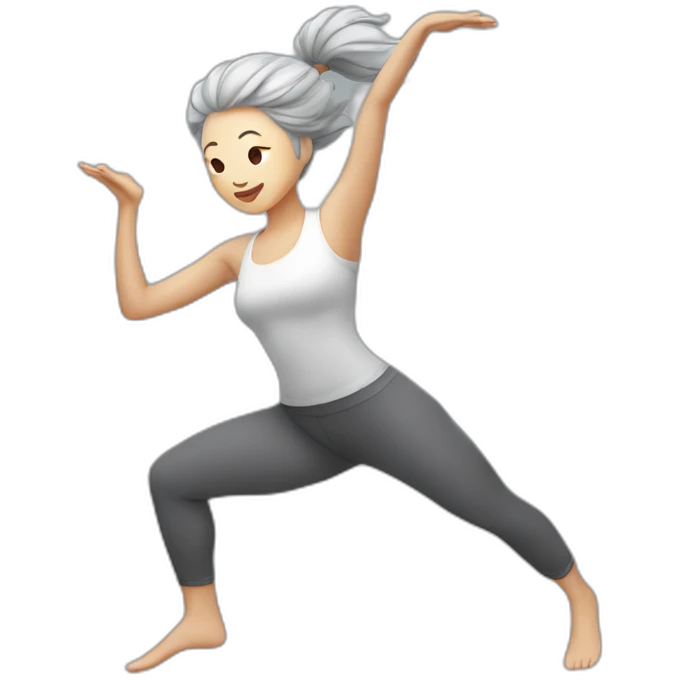 Chinese lady grey hair yoga jump emoji