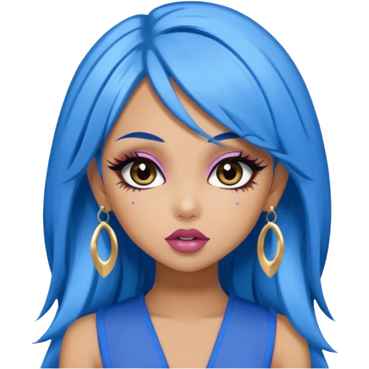 bratz baddie, gyaru fashion, blue hair, glamorous makeup emoji