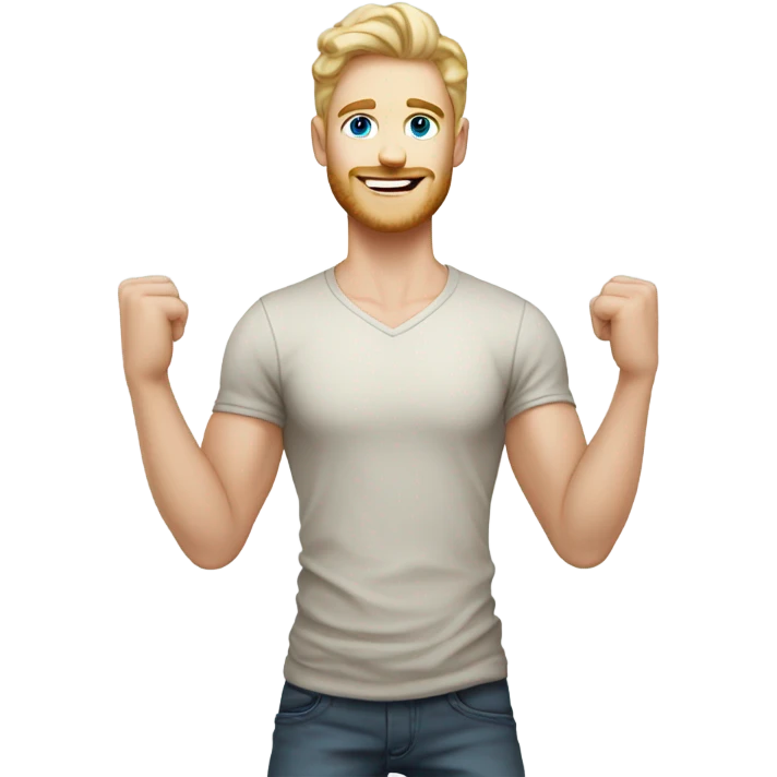 full body raised arms light curl blonde 30yo man blue eyed pale skin emoji