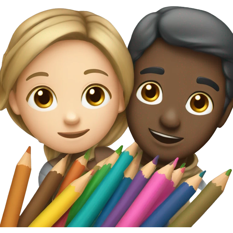 stick art boy and girl using colored pencils emoji