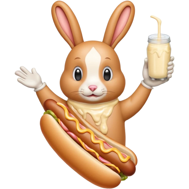 veiny hot dog covered in mayonnaise and milk saturating a gooning humanoid bunny emoji
