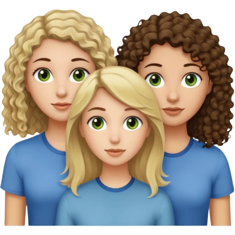 A trio of friends girls (one straight haired brown eyed brunette, another straight haired Blueish greenish eyed blonde and the last girl a browned eyed curly haired brunette emoji