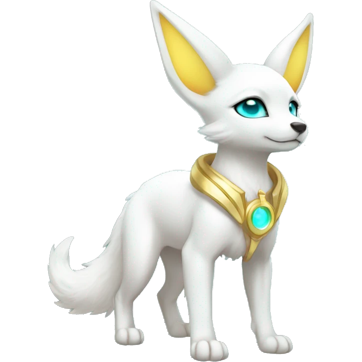 Shiny White Angelic Electric Albino Umbreon. cyan eyes and cyan markings. Golden Anubis-rings. full body emoji