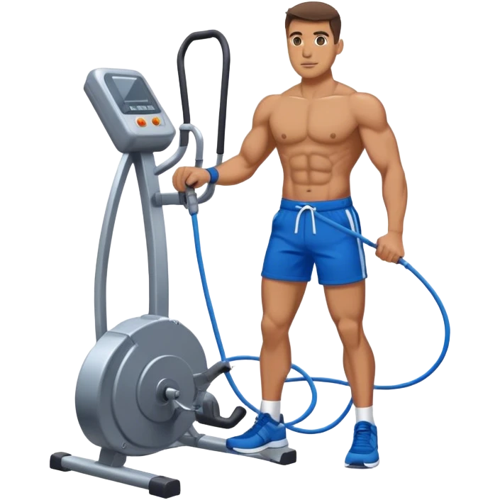 fit man with blue shorts using cable-machine emoji
