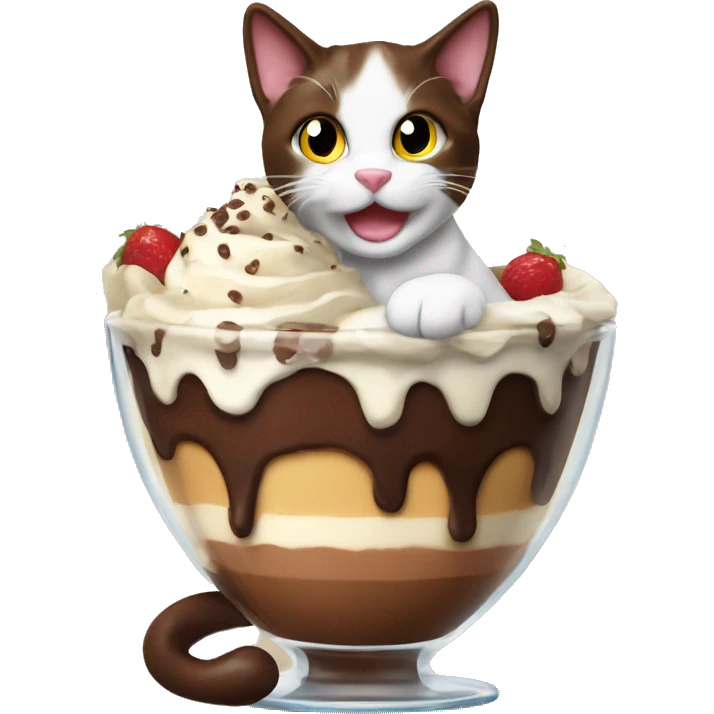 Chocolate sundae with calico cat emoji
