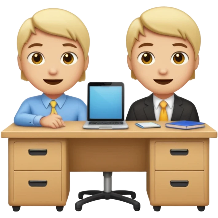 Un emoji derrière un bureau à genoux, avec un autre devant emoji
