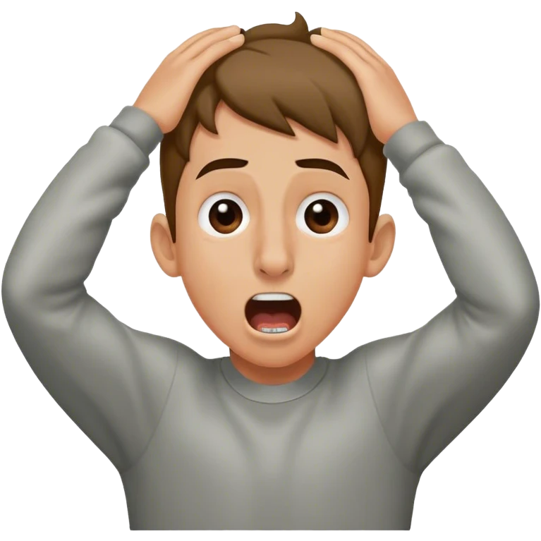 Boy putting his hands on his head and screaming with a thick nose emoji