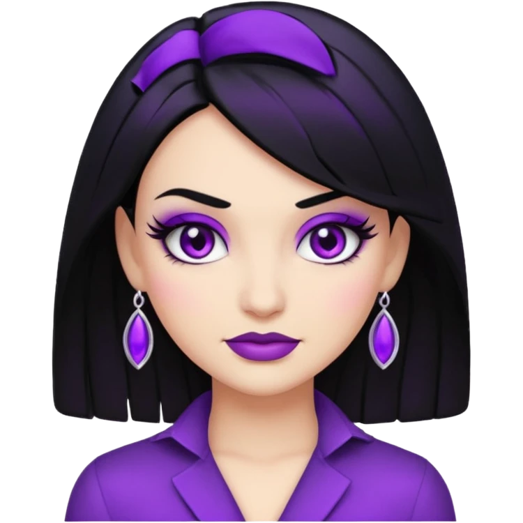 “Emoji girl, femme fatale, black hair. deep purples emoji