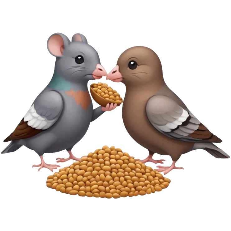 A mouse and a pigeon eating grain together emoji