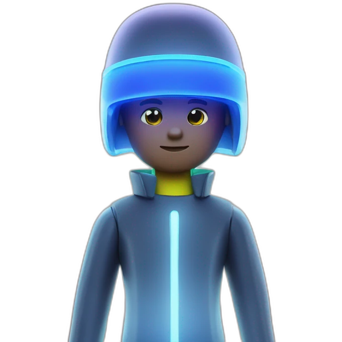 playmobil wearing neon light emoji