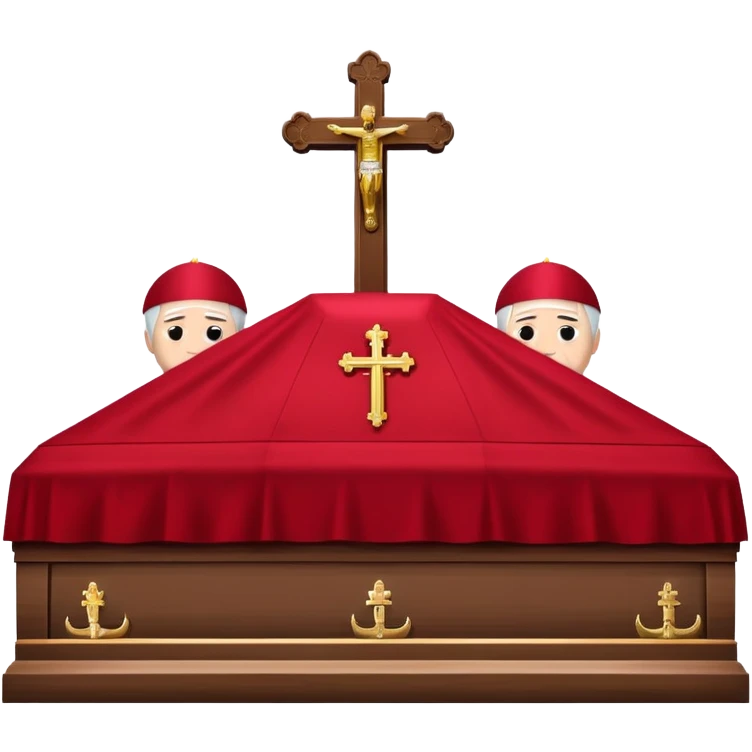 A solemn papal funeral with St. Peter's Basilica, a coffin draped with red cloth, and clergy in ceremonial attire emoji